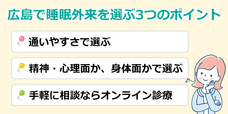 広島で睡眠外来を選ぶ3つのポイントのオリジナル図解