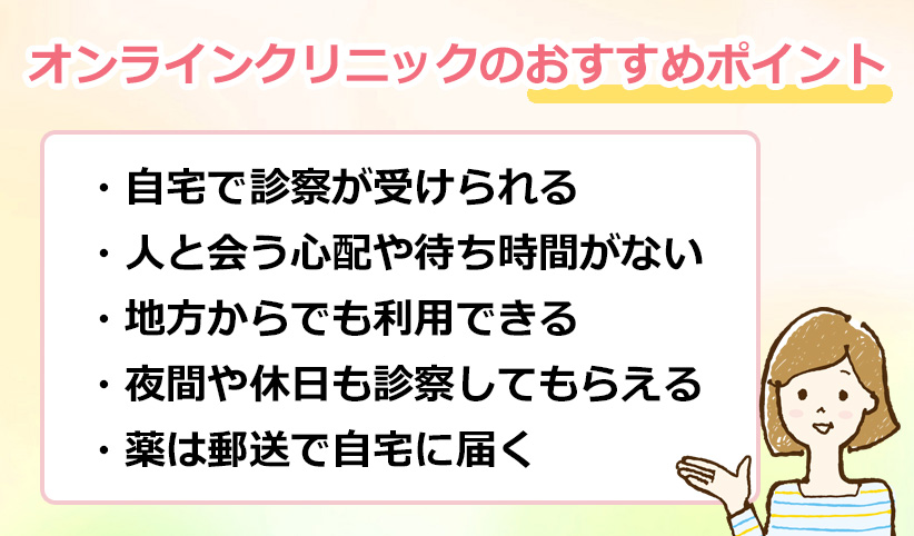 オンラインクリニックのおすすめポイントのオリジナル図解