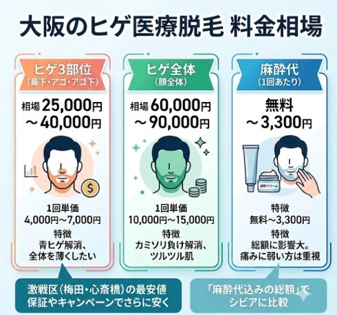 大阪のヒゲ脱毛料金相場
