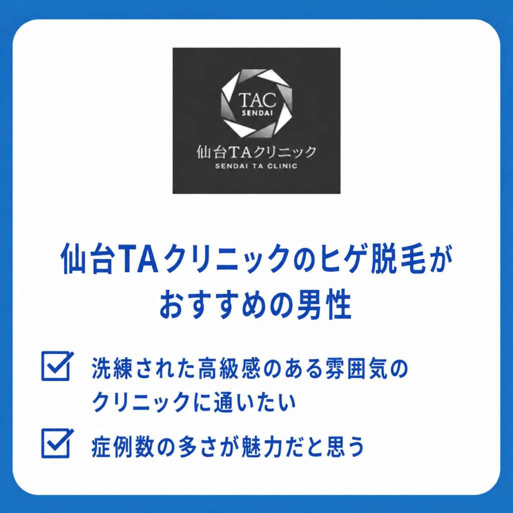 仙台TAクリニックのヒゲ脱毛がおすすめの男性