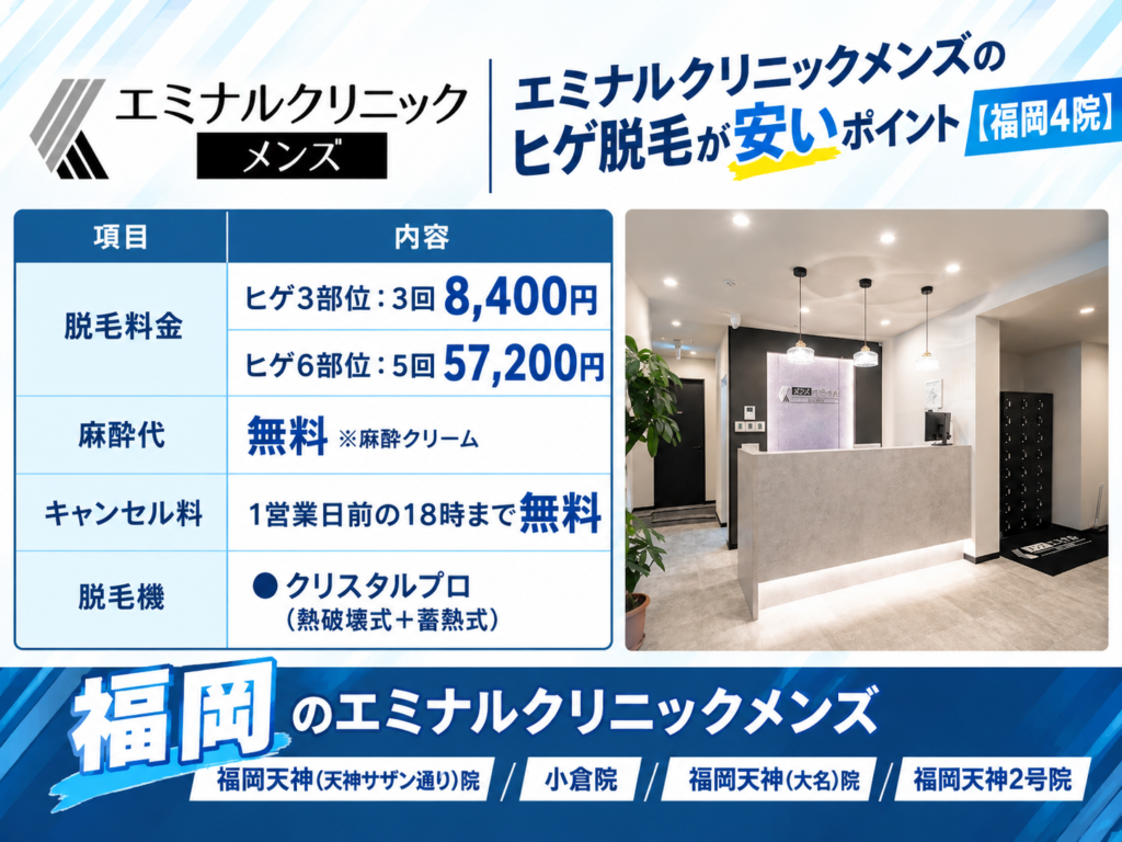 福岡のエミナルクリニックメンズのヒゲ脱毛が安いポイント