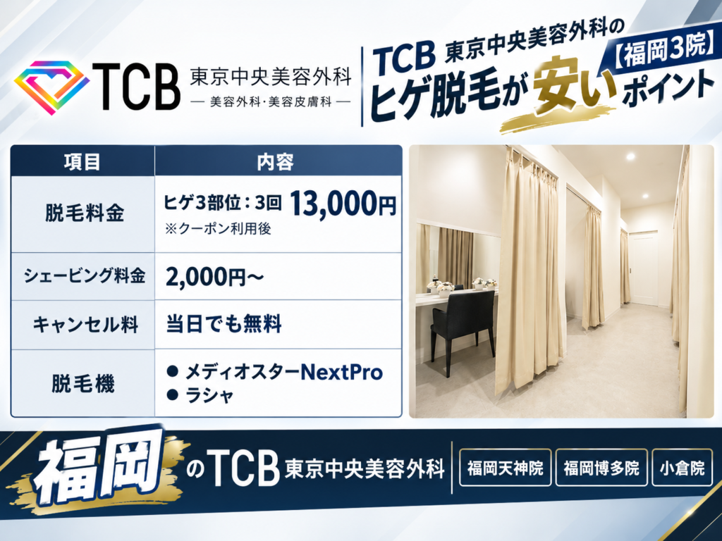 福岡のTCBのヒゲ脱毛が安いポイント