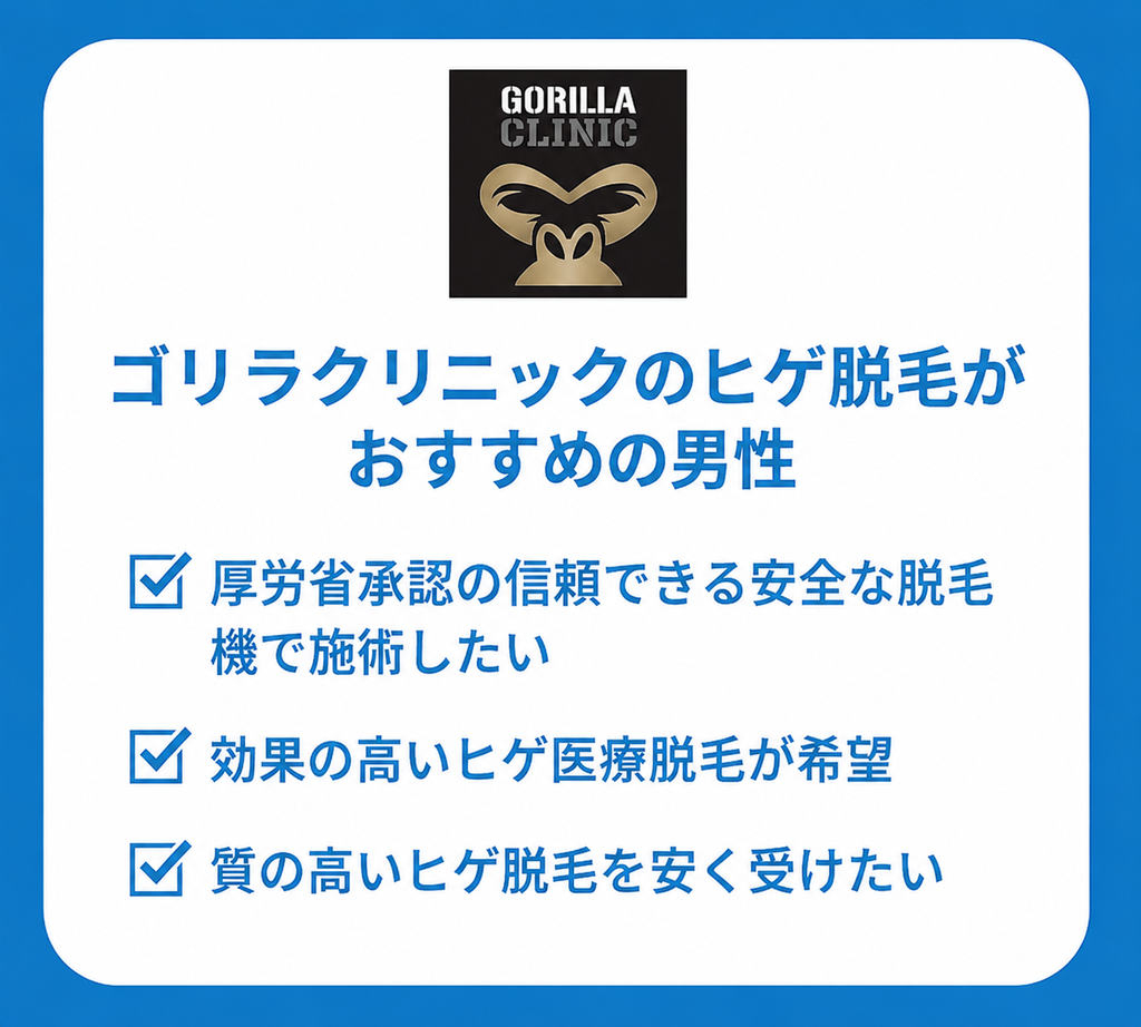 ゴリラクリニックのヒゲ脱毛がおすすめの男性