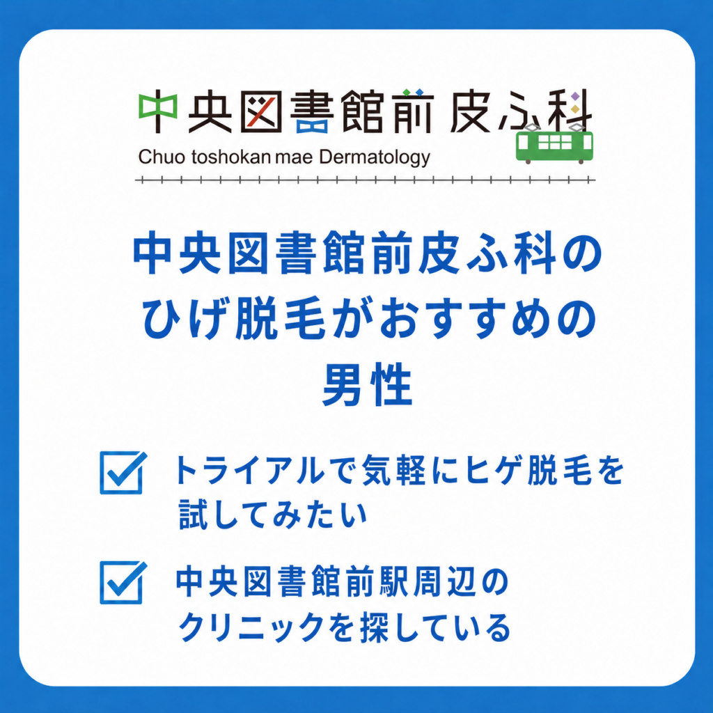 中央図書館前皮ふ科のヒゲ脱毛がおすすめの男性