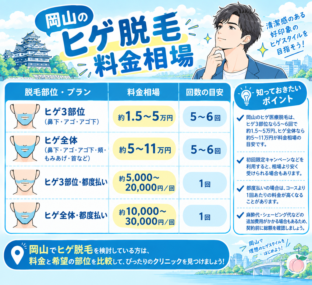 岡山のヒゲ医療脱毛料金相場