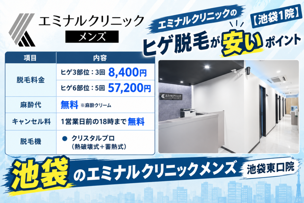 池袋のエミナルクリニックメンズのヒゲ脱毛が安いポイント