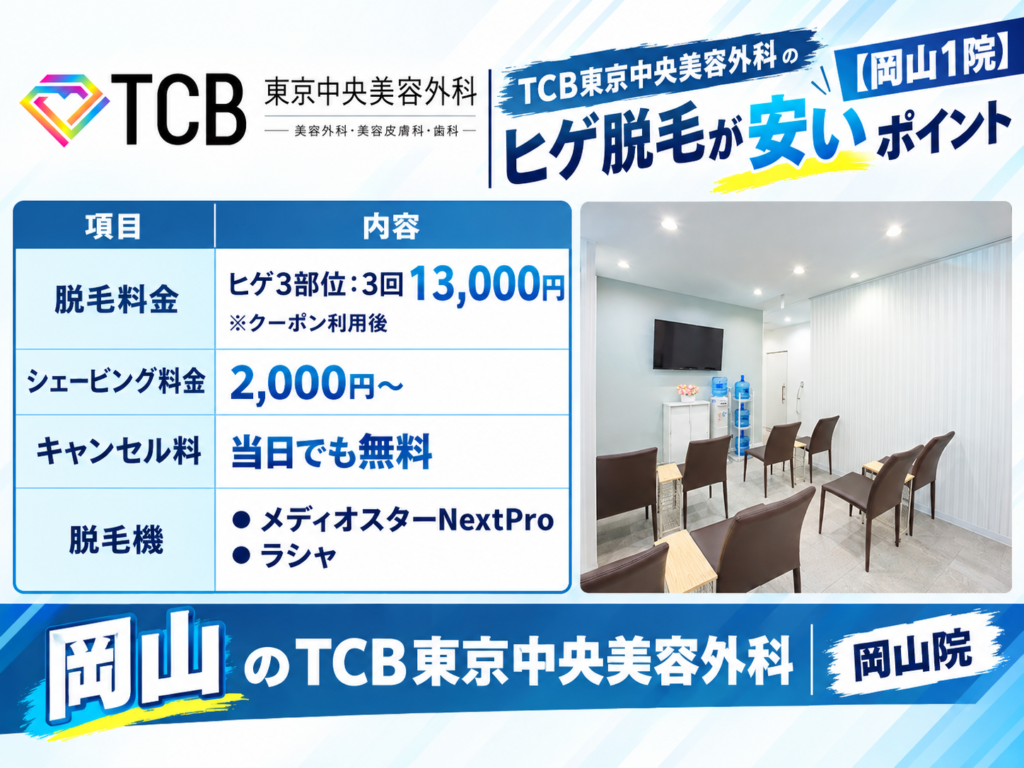 岡山のTCBのヒゲ脱毛が安いポイント