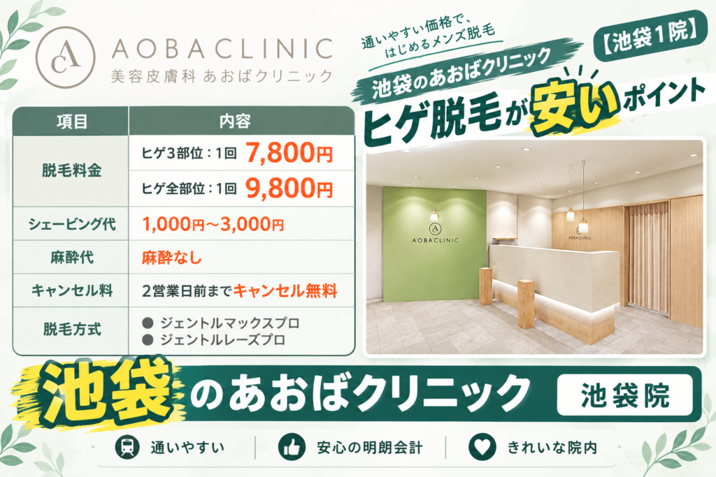 池袋のあおばクリニックのヒゲ脱毛が安いポイント