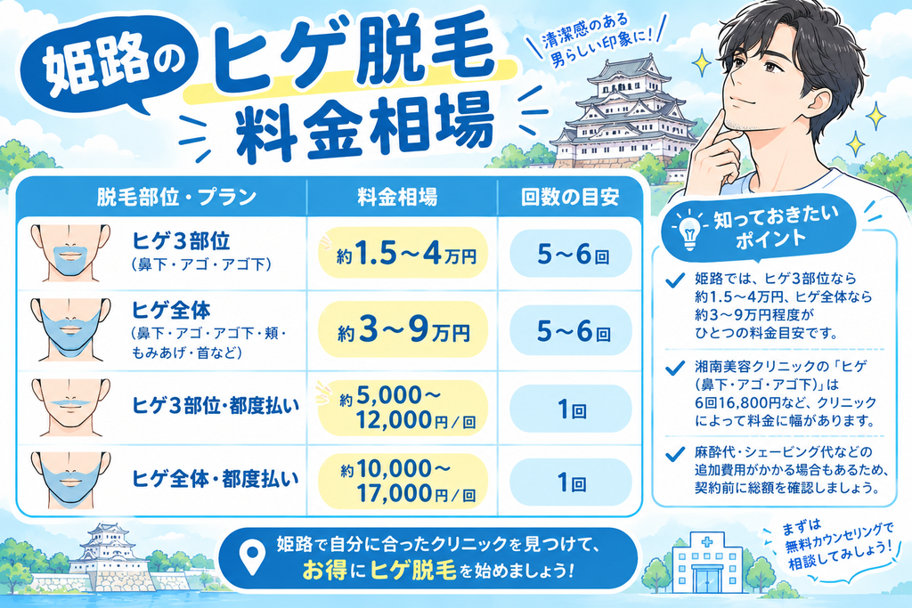 姫路のヒゲ医療脱毛料金相場