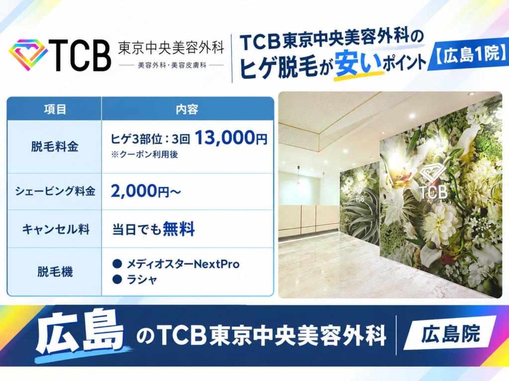 広島のTCBのヒゲ脱毛が安いポイント