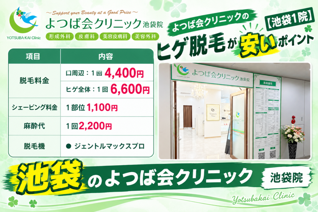 池袋のよつば会クリニックのヒゲ脱毛が安いポイント