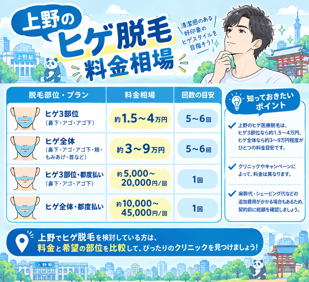 上野のヒゲ医療脱毛の料金相場