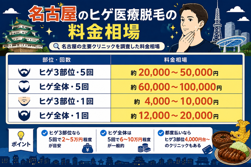 名古屋のヒゲ医療脱毛の料金相場