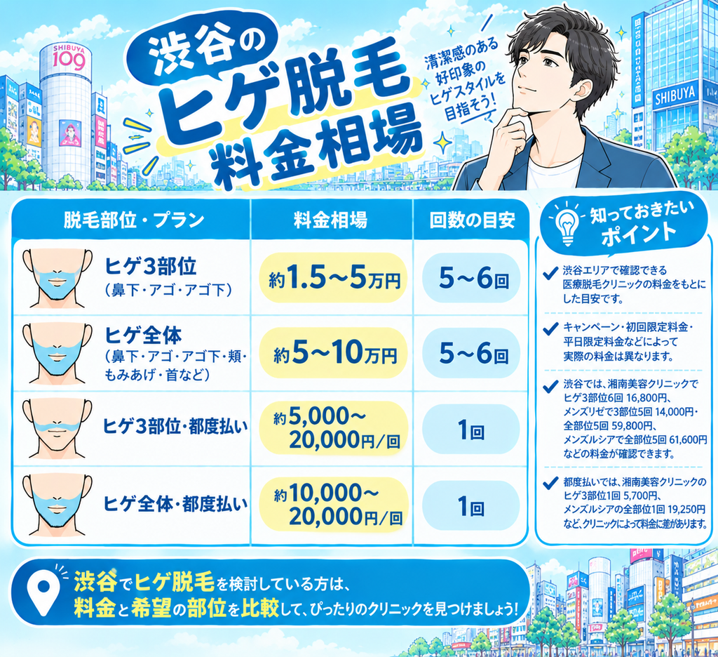 渋谷のヒゲ医療脱毛の料金相場