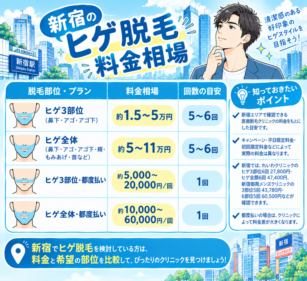 新宿のヒゲ医療脱毛の料金相場