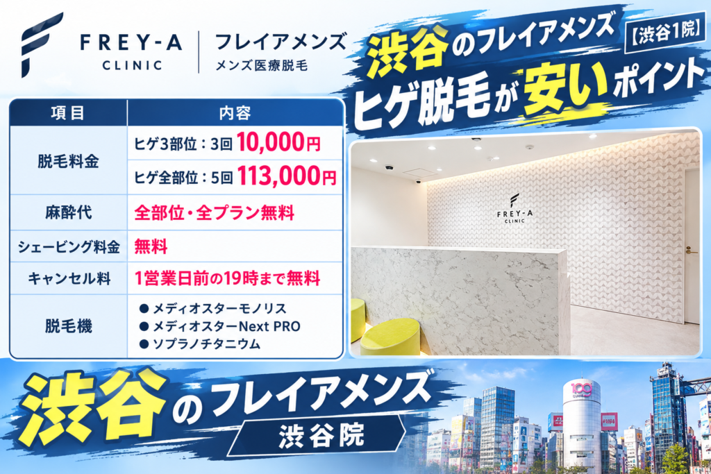 渋谷のメンズフレイアのヒゲ脱毛が安いポイント