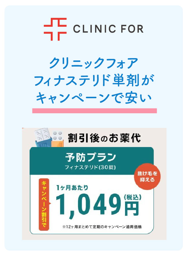 クリニックフォア|フィナステリド単剤がキャンペーンで安い