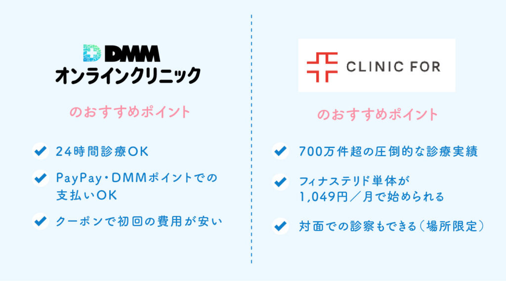 DMMオンラインクリニックとクリニックフォアの比較(おすすめポイント)