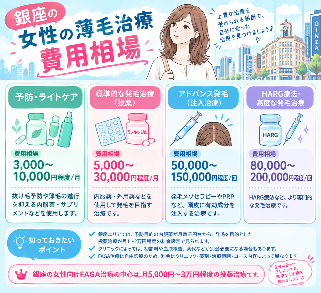 銀座の女性の薄毛治療料金相場