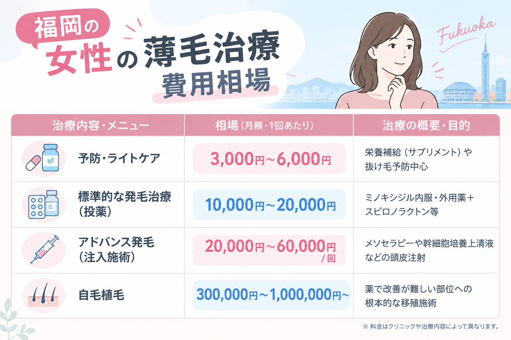 福岡の女性の薄毛治療FAGA料金相場