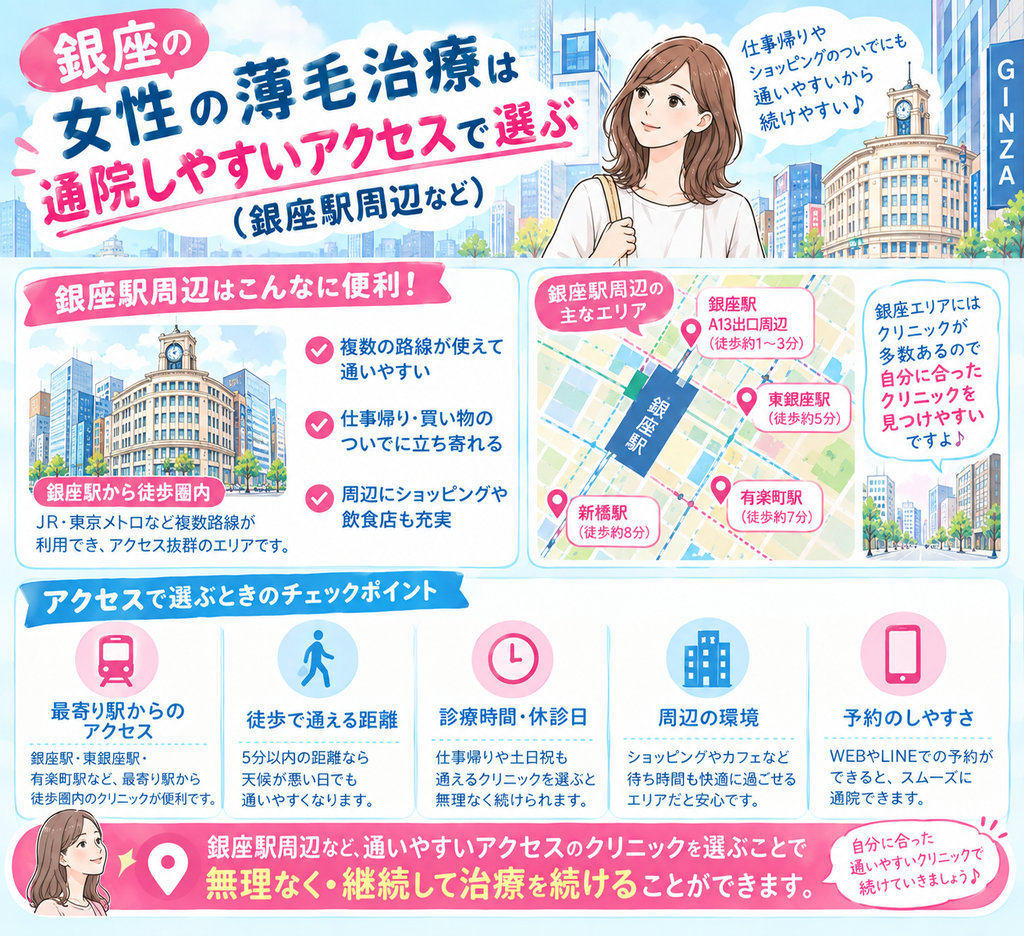 銀座の女性の薄毛治療クリニックはアクセスの良さで選ぶ