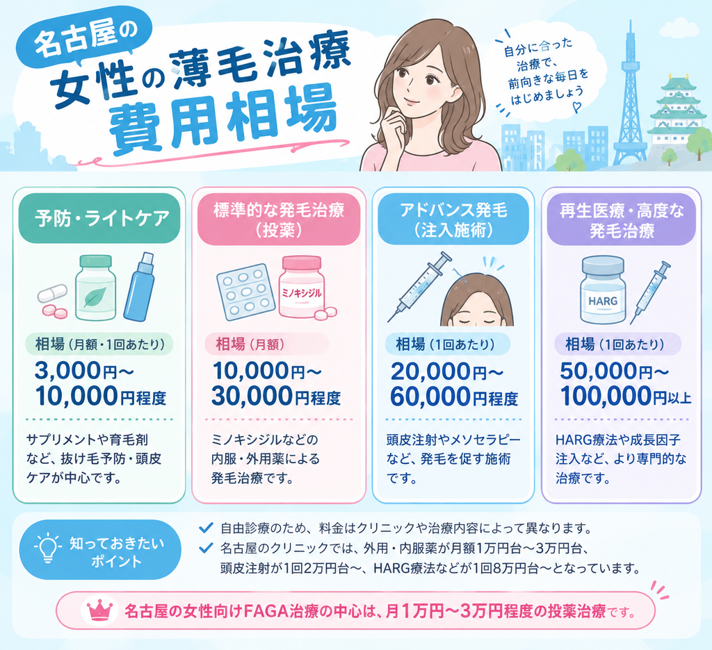 名古屋の女性の薄毛治療FAGA料金相場