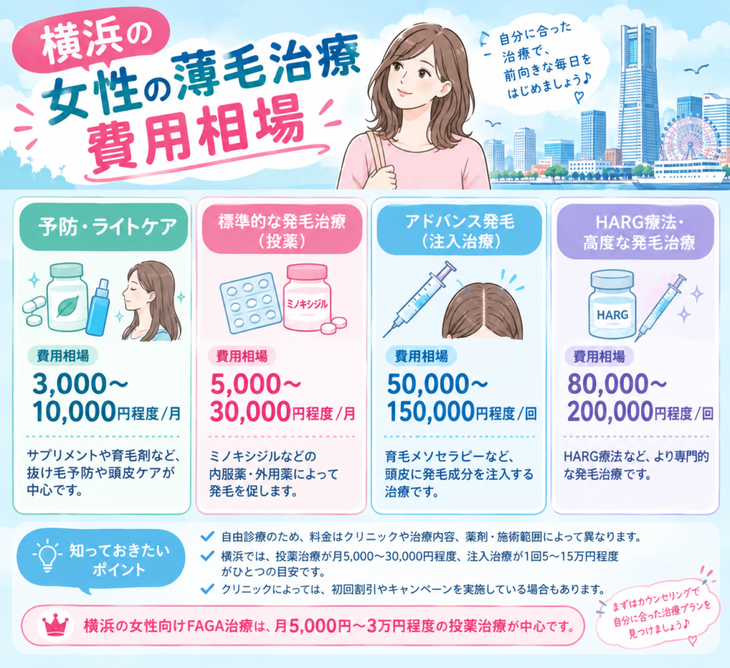 横浜の女性の薄毛治療FAGA料金相場