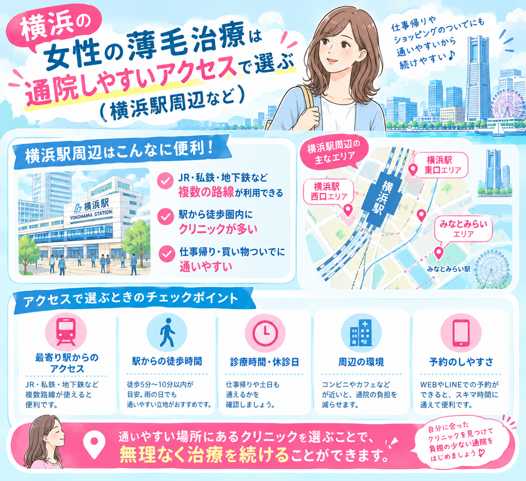 横浜の女性の薄毛治療クリニックはアクセスの良さで選ぶ